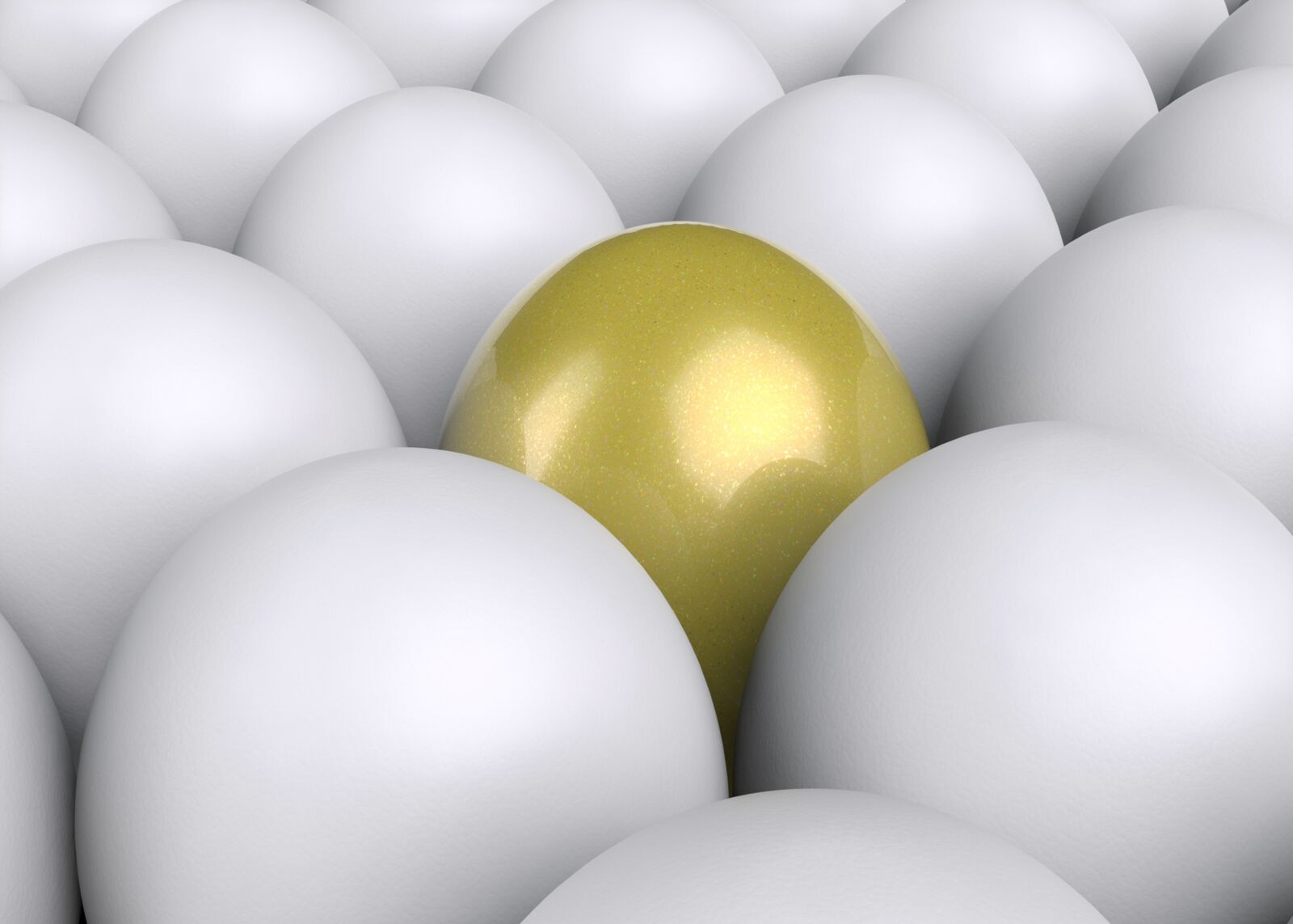 A single gold egg standing out among many white ones — selectivity metaphor.
